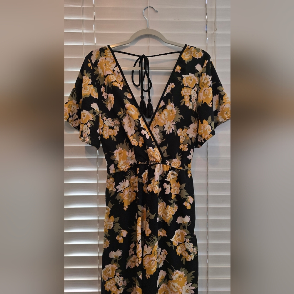 Xhilaration - Floral Yellow Wide Leg Jumpsuit With Pockets